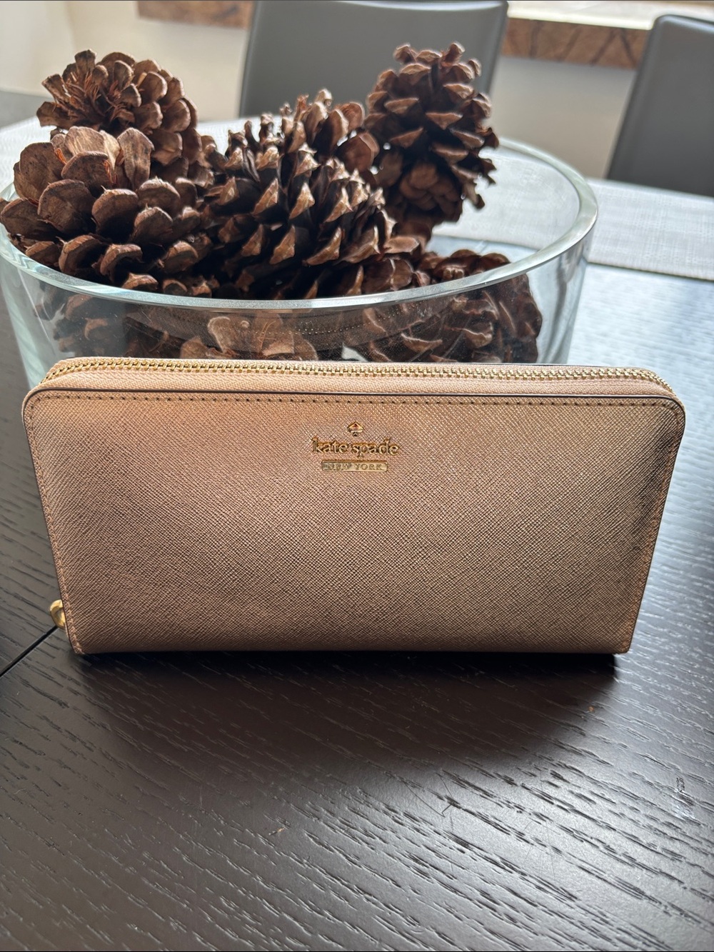 Kate Spade Metallic Rose Zip-Around Wallet with Gold Logo